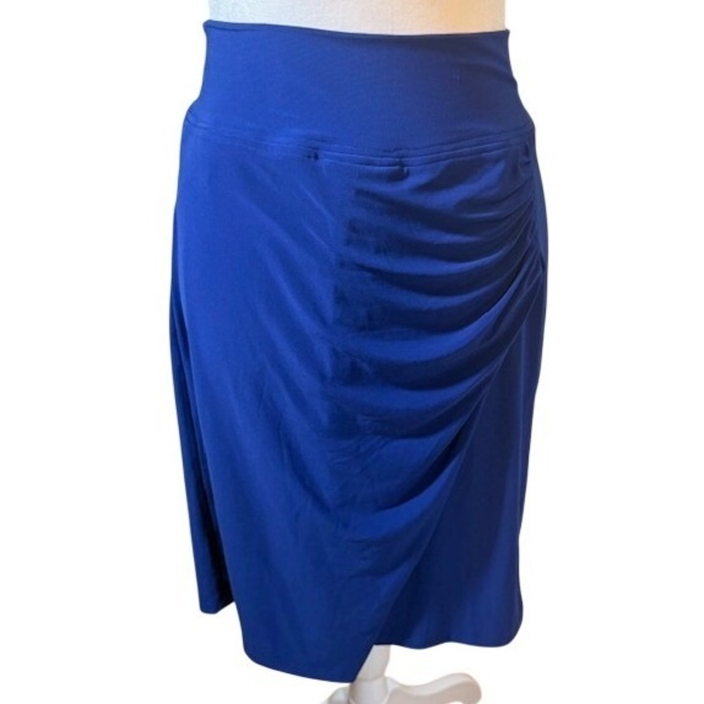Norma Kamali Ruched Side Drape Midi Skirt‎ Size M Cobalt NK39501